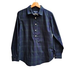 Duffield Lane Jewel Pointe Tunic, Navy and Green Plaid, 100% Cotton, Size Small